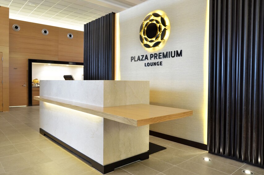 Check in desk for the Plaza Premium Lounge at Winnipeg International Airport