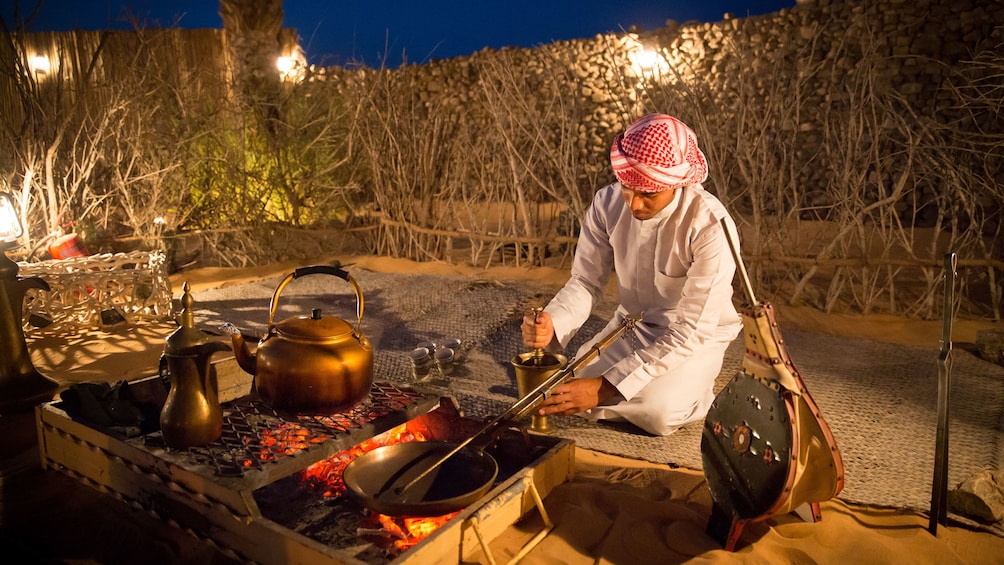 Arabic bedouin cooking at base camp in Dubai