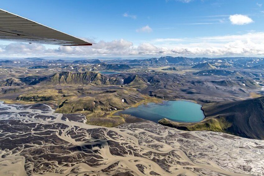 Sightseeing flight over black sands and riverbeds from Skaftafell Terminal