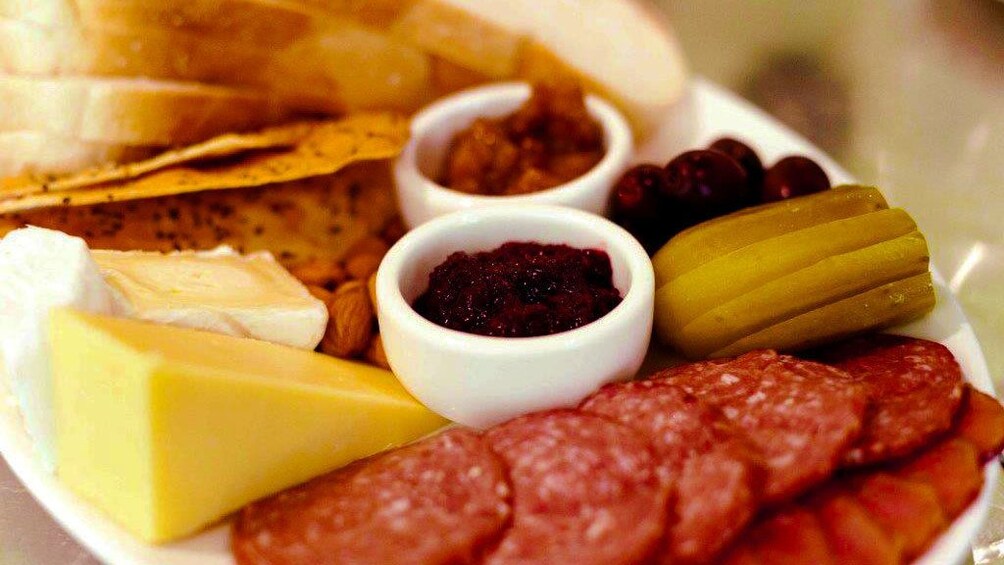Plate of cheese, bread and meat to accompany wine tasting in the Barossa Valley