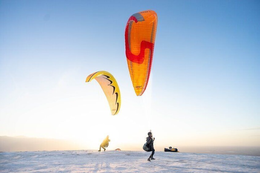 Paragliding in Marrakech Agafay Desert Sunset.