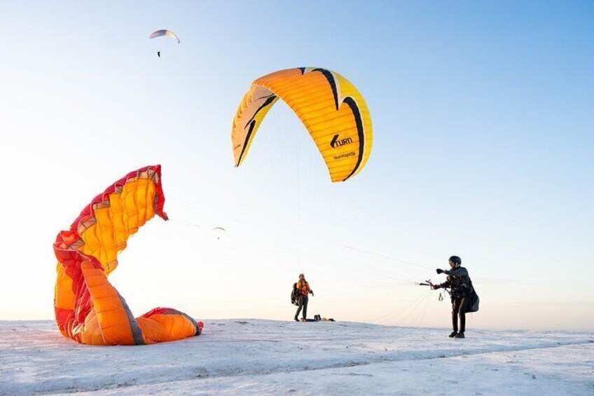 Paragliding in Marrakech Agafay Desert Sunset.