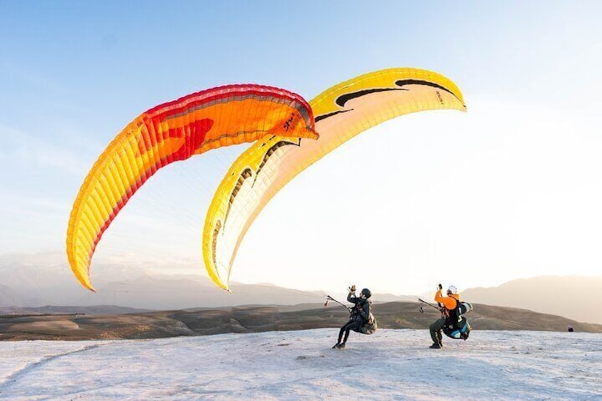 Paragliding in Marrakech Agafay Desert Sunset.