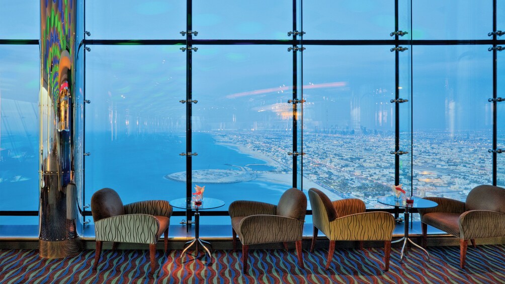 window seating for tea at Burj Al Arab hotel in Abu Dhabi