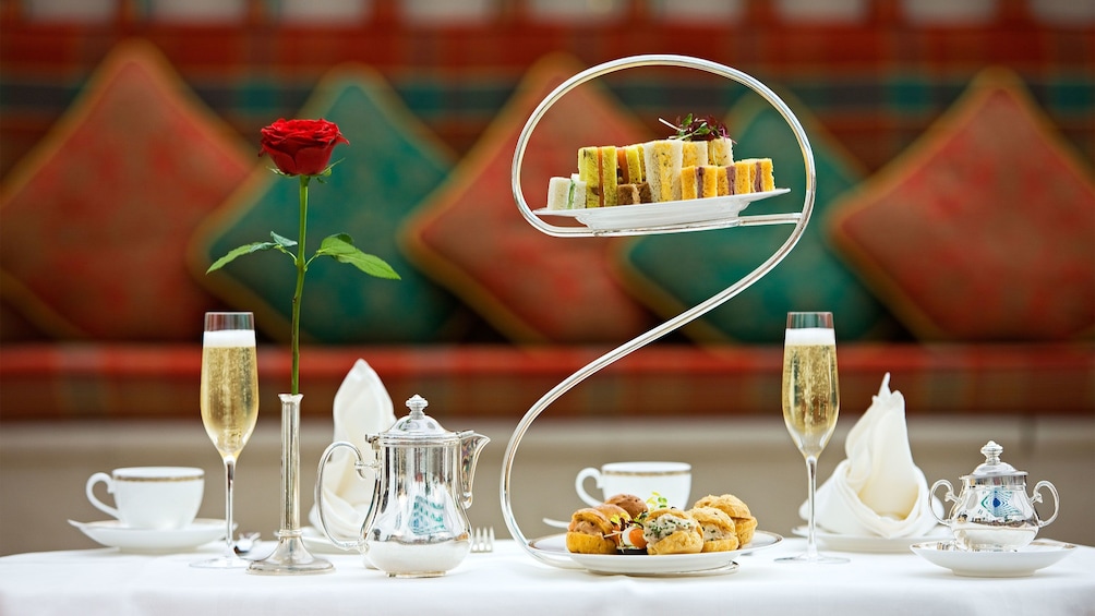 table set for tea and champagne at Burj Al Arab hotel in Abu Dhabi