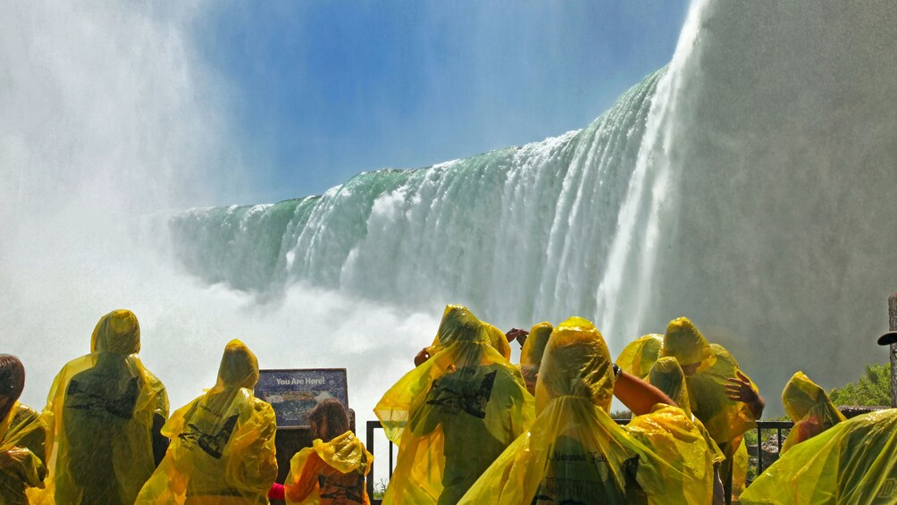 Tour group at Niagara Falls observation deck in New York