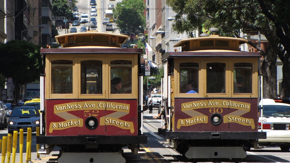 Two San Francisco trolleys. 