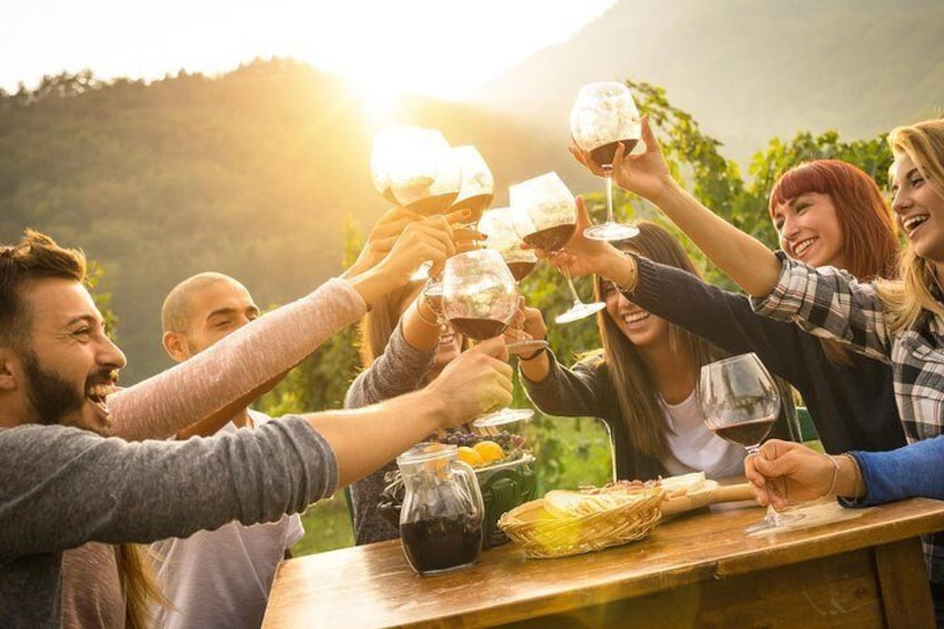 Grape stomping in Tuscan farmhouse from Florence