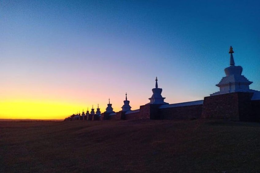 Sunset over the ancient 16th century Erdene Zuu Monastery