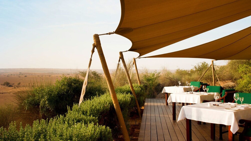 outdoor seating on deck at resort in Abu Dhabi