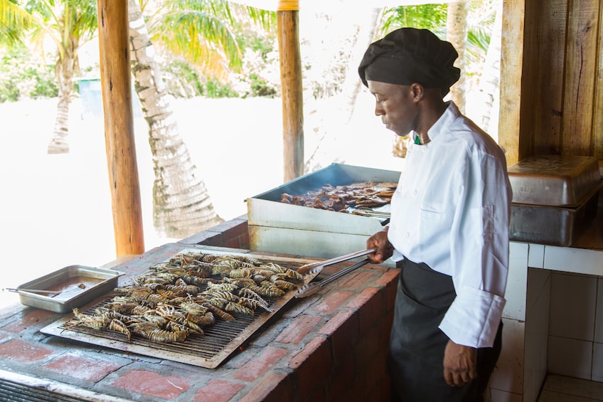 Seafood being grilled on Saona Island 