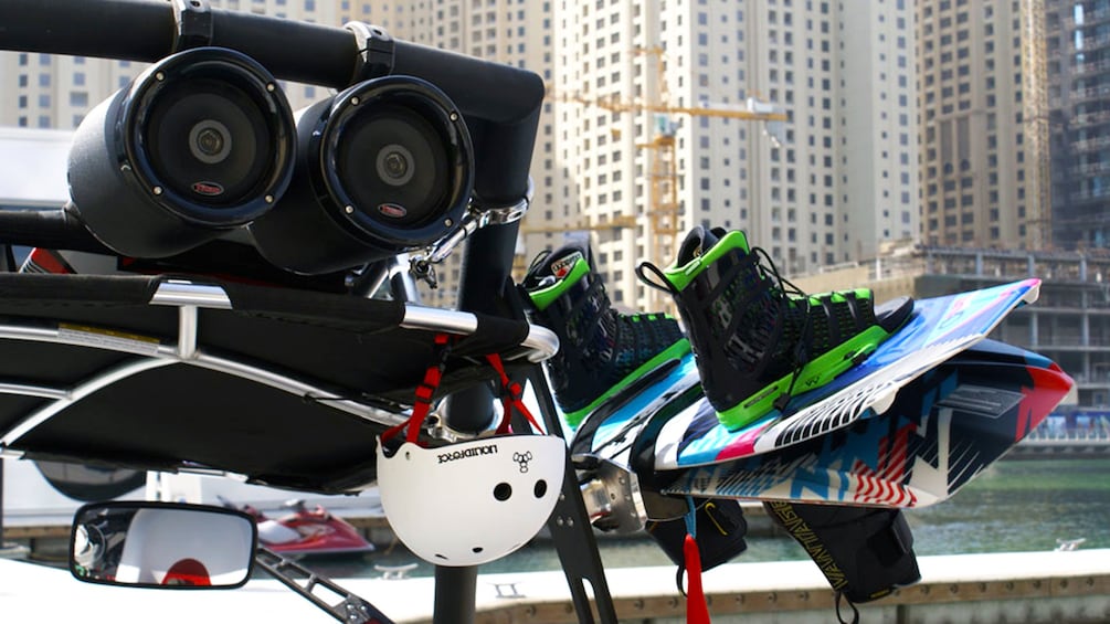 Wake boarding gear on a boat in Dubai