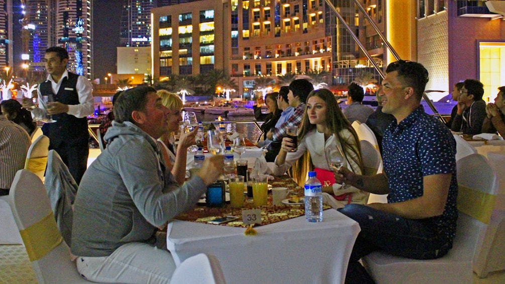 Dining area of a Dinner cruise boat