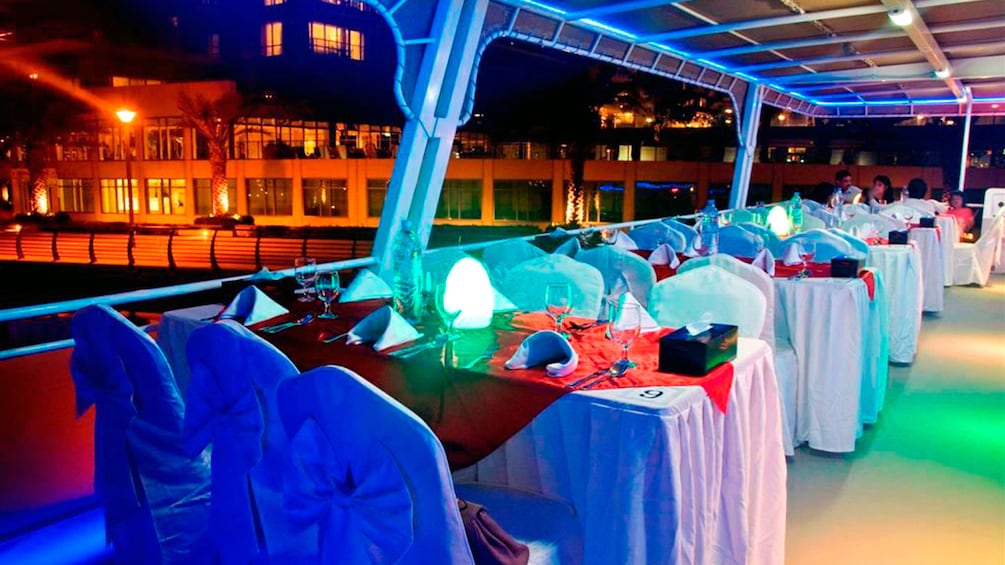 Tables onboard a house boat in Dubai