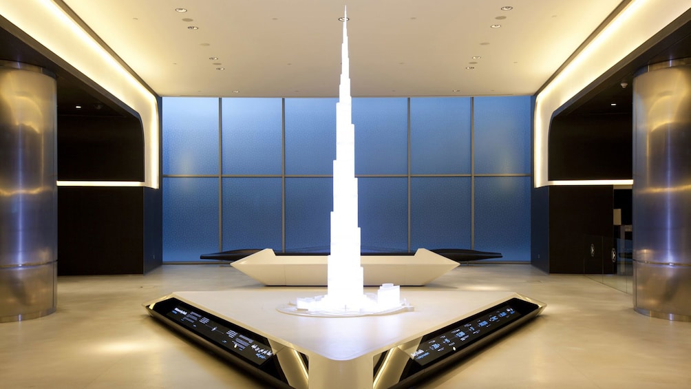 Futuristic room with a miniature of the Burj Khalifa in Dubai