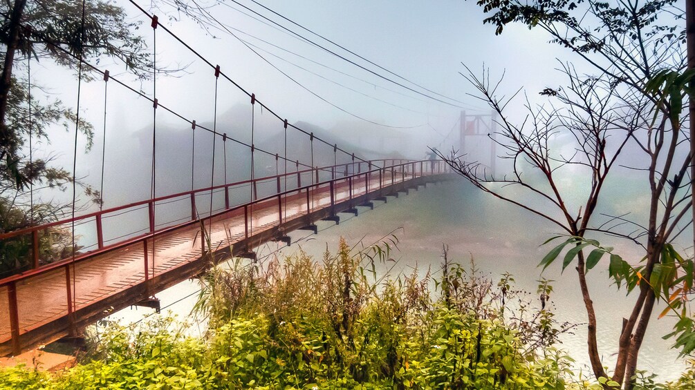 suspension bridge in foggy weather in Hanoi