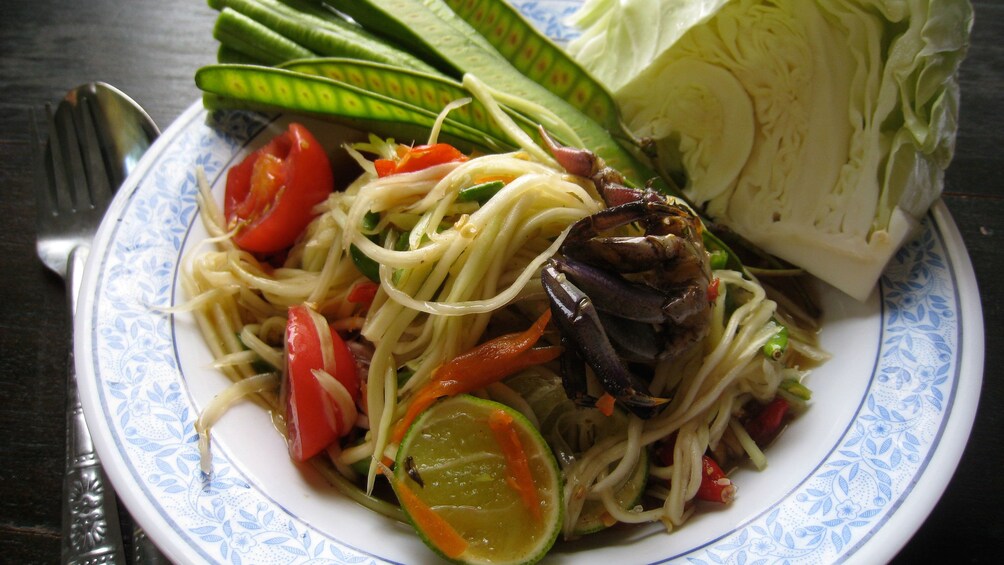 A fresh noodle dish from a cooking class in Laos