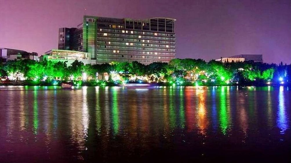 colorful lights along the river in Guilin