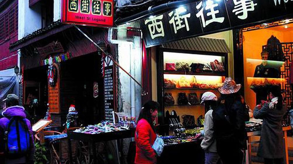 shopping at the street market in Yangshuo