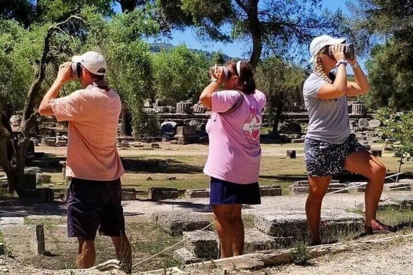 Familly sharing a beautiful memory in VR at the Archaeological Site of Olympia