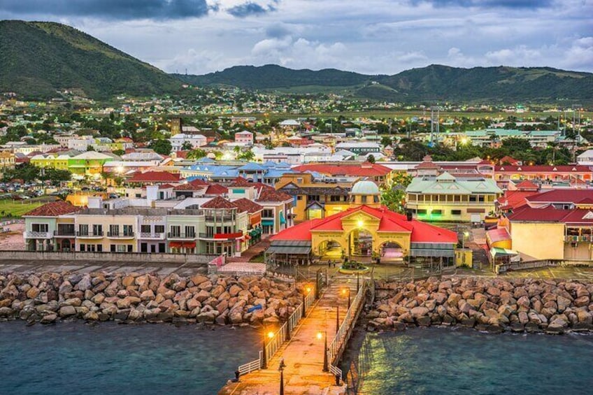 Basseterre, St. Kitts and Nevis town skyline at the port