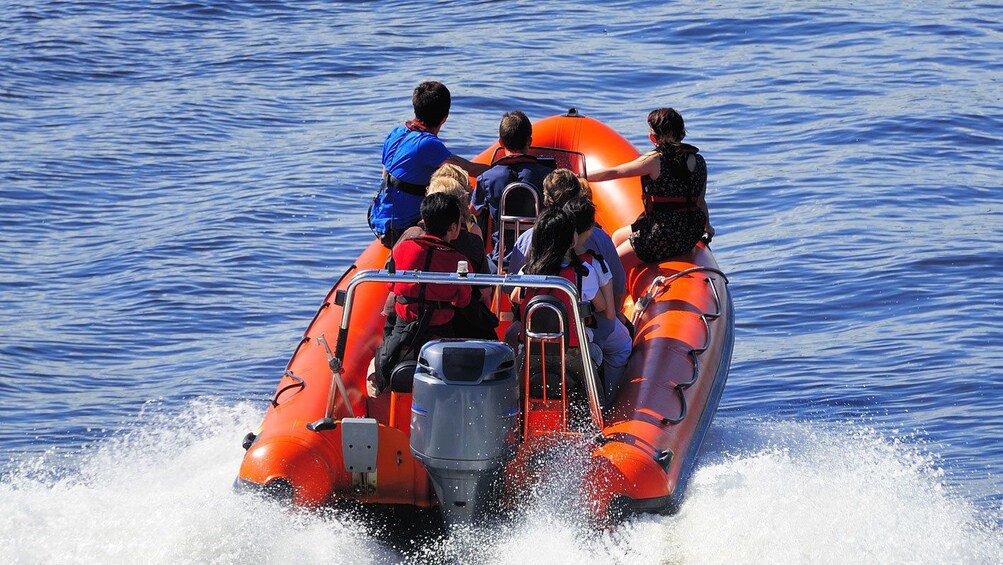 RIB speeding on water in Barcelona