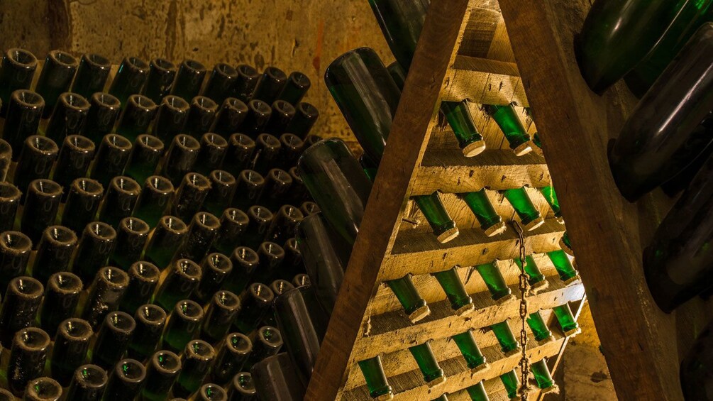bottled wine in wine racks in Barcelona