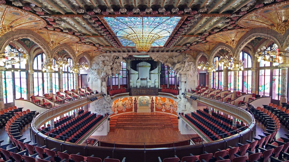 interior seating inside Palace of Catalan in Barcelona