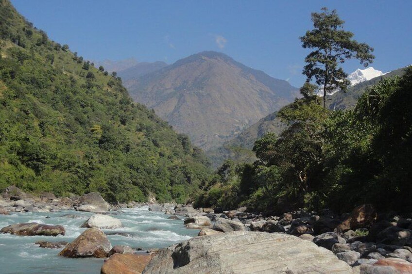 Beautiful view of river and mountain on Annapurna circuit