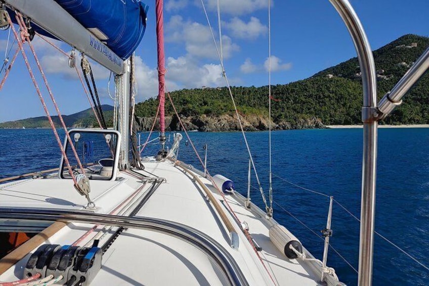 Sailing into Trunk Bay, St John, USVI.