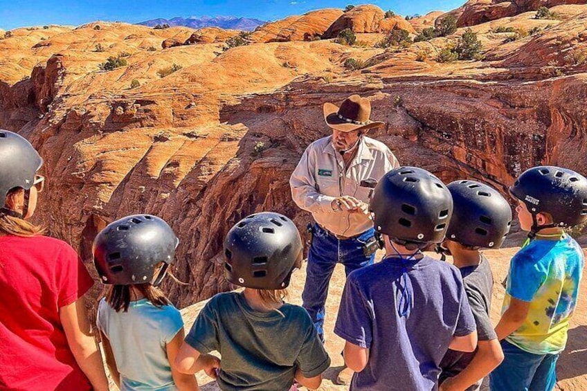 Ben shares amazing stories on the Hell's Revenge trail, provided by the Moab Tourism Center.