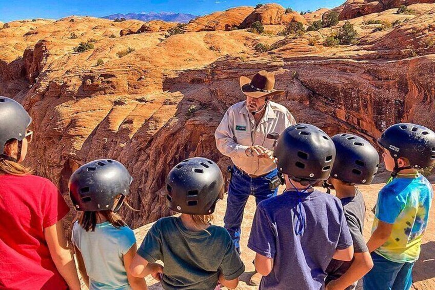 Ben shares amazing stories on the Hell's Revenge trail, provided by the Moab Tourism Center.