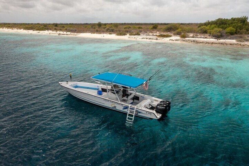 The dive boat. with comfortable ladder.