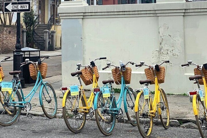 We use comfortable city bikes with hand brakes and step through frames. 