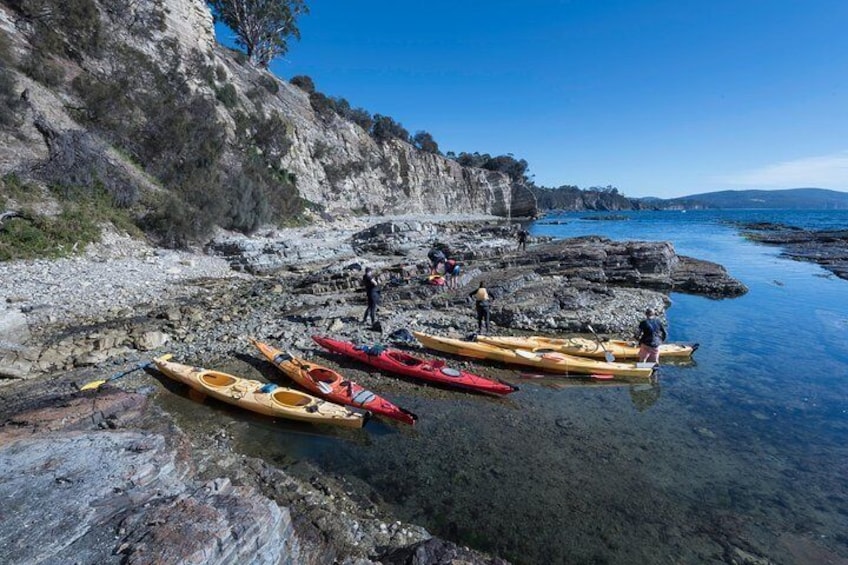 Enjoying a break while kayaking along Hobart's coastline