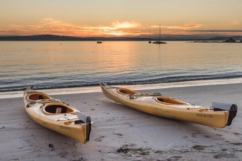 Kayaks on the beach south of Hobart