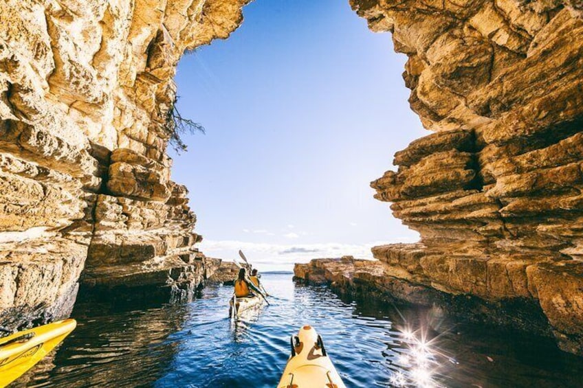 Kayaking in caves near Hobart