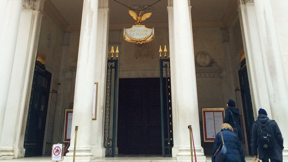 Pillars in front of the the La Fenice Theater in Venice Italy 