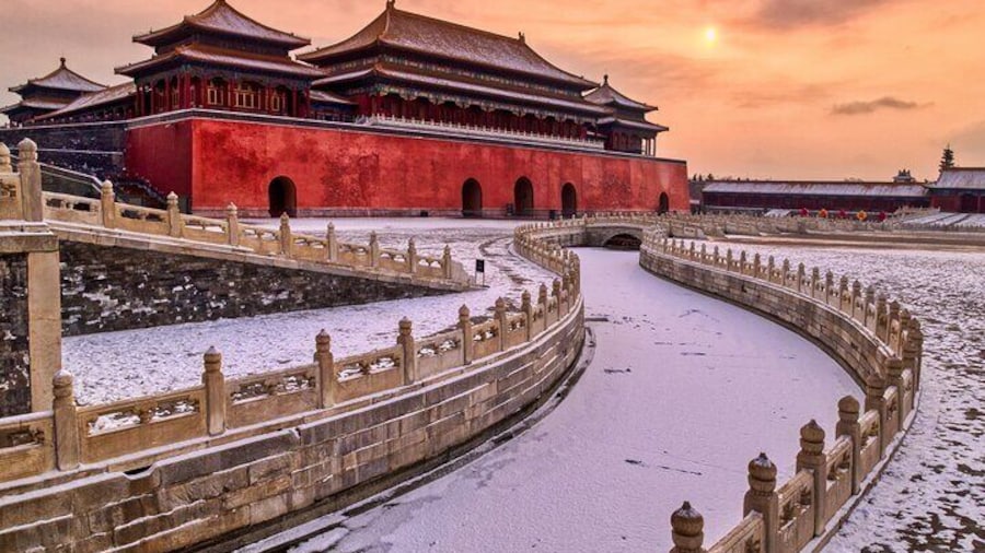 Forbidden city sunset after snow