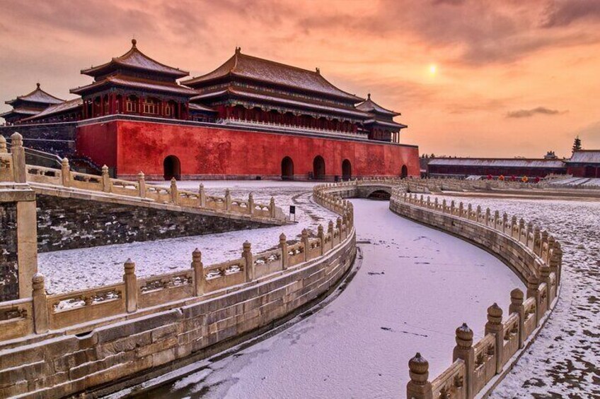 Forbidden city sunset after snow