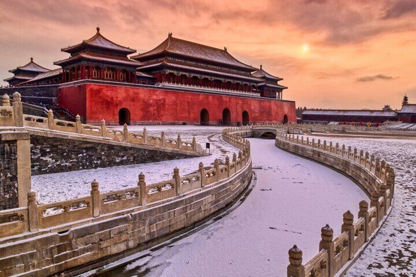 Forbidden city sunset in snow