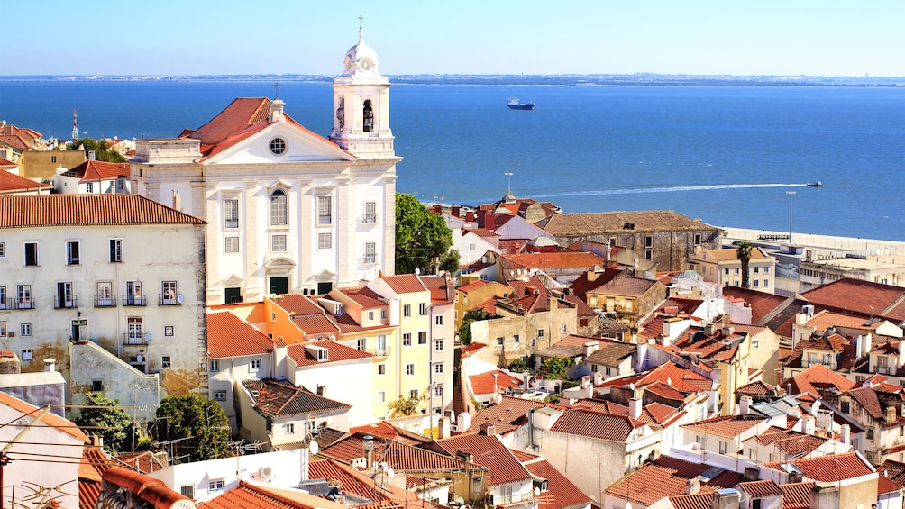 bell tower overlooking the sea in Lisbon