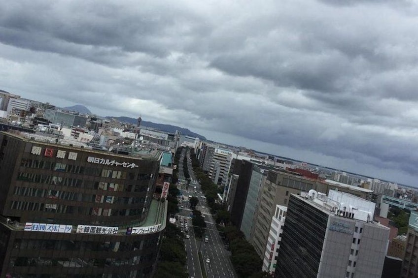 The view of Fukuoka City from the top of Hakata Station.
