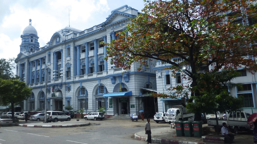 White and blue building in Yangon