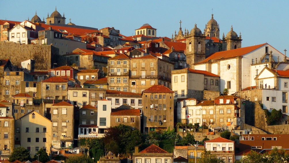Red roofed buildings at dusk in Porto