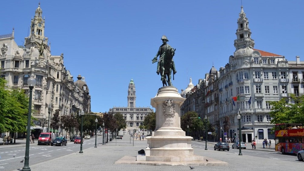 Large statue in the city center of Porto