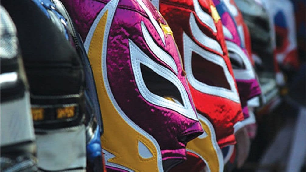 Detail of colorful lucha libre masks