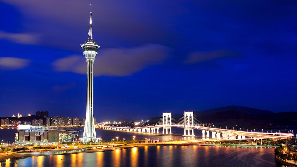 The Macau tower and city at night