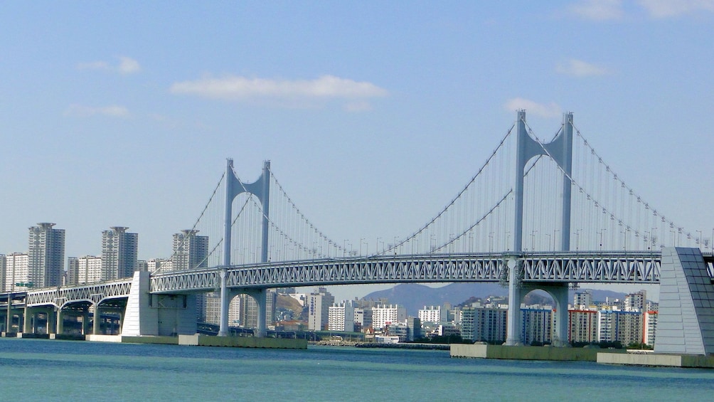 Gwangan Bridge and Gwangan Beach during the day time