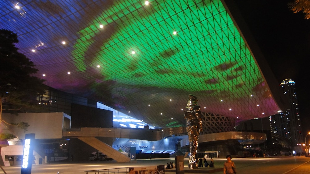 Building with lighted ceilings in Busan at night 